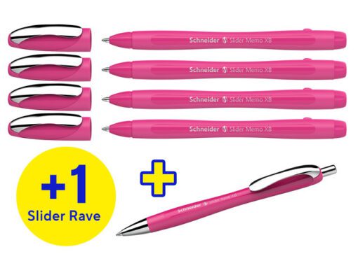 Balpen Schneider Memo XB  Power Pink doos a 4 + 1 gratis