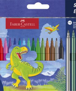 Viltstift FC Dino 18x stand. Kleur+3x metallic kleur+ 3x    neon kleur incl. dino stickers in karton etui