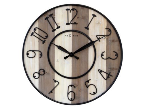 Grote wandklok - 50cm - Stil - Hout - Zwart Metaal -        "Oxford" -NeXtime