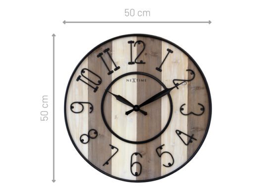 Grote wandklok - 50cm - Stil - Hout - Zwart Metaal -        "Oxford" -NeXtime
