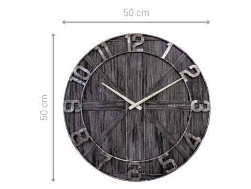Grote wandklok - 50cm - Stil - Zwart - Hout - Metaal -      "York" - NeXtime
