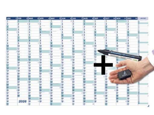 Muurplanner Kangaro 2026 NL/FR uitwisbaar 70x100cm met      gratis marker en wisser