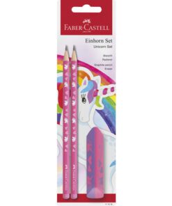 Potloodset Faber-Castell Unicorn 3-delig 2x HB              grafietpotlood en 1x gum roze