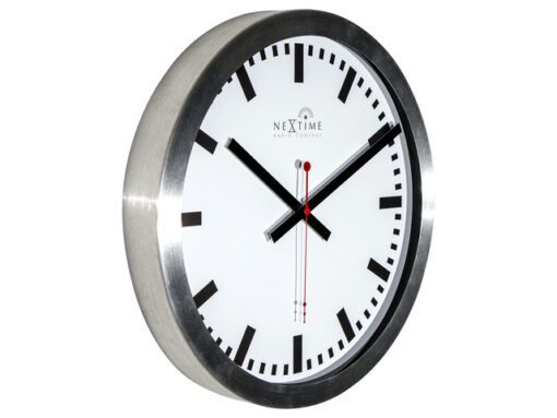 Wandklok NeXtime dia. 35 cm, aluminium, wit, 'Station'      Radio Controlled (DCF)