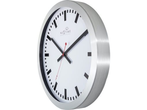 Wandklok NeXtime dia. 35 cm, aluminium, wit, 'Station'      Radio Controlled (DCF)