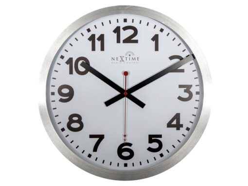 Wandklok NeXtime dia. 35 cm, aluminium, wit, 'Station'      Radio Controlled (DCF)