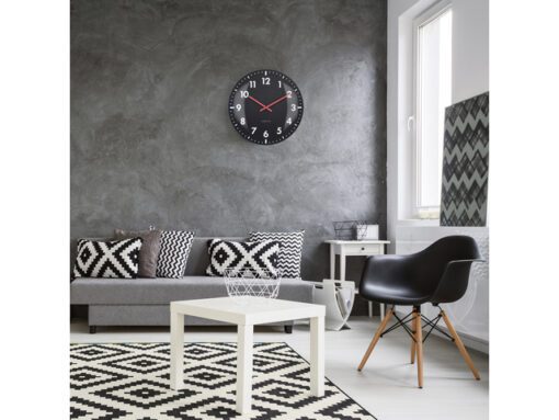 Wandklok Nextime dia 50cm bolvormig glas zwart kunststof    Duomo