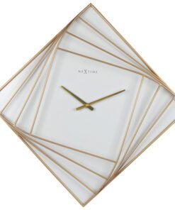 Wandklok Nextime groot 85x85cm metaal goud/wit Turning Time