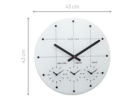 Wereldtijden klok - Stille wandklok - 43cm - Wit - Glazen   klok - NeXtime - "Big City"