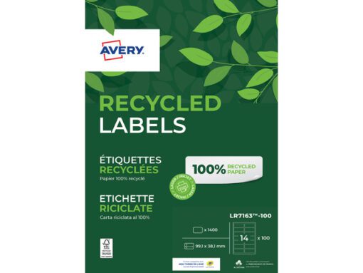 etiket Avery ILK 99,1x38,1mm recycled 100 vel 14 etiketten  per vel wit