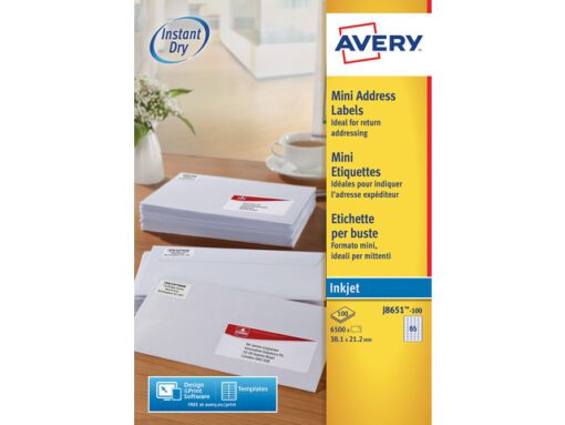 inkjetetiket Avery 38,1x21,2mm wit 100 vel 65 etiketten per vel