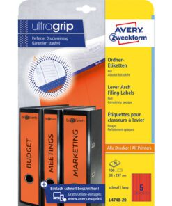 ordnerrugetiket Avery 297x38mm rood 20 vel 5 etiketten per  vel