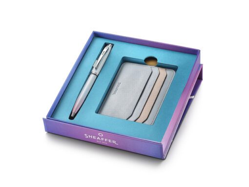 Balpen giftset Sheaffer 100 Expressions 9376 parelmoer,     Chrome trims met  creditcardhouder