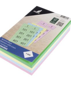Nummerblok Kangaro 120x200mm 70gr 1-500 krimp 4 bloks       assorti kleuren