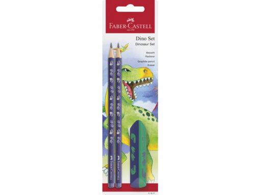 Potloodset Faber-Castell Dino 3-delig 2x HB grafietpotlood  en 1x gum blauw