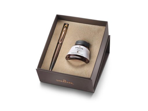 Vulpen giftset Sheaffer 100 9374 Coffee Ed. Matt Brown met  inktpotje bruin