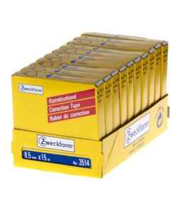 Correctietape voor de schrijfmachine of met de hand te beschrijven. Bedekt de ondergrond volledig. Etiketten zitten op een rol