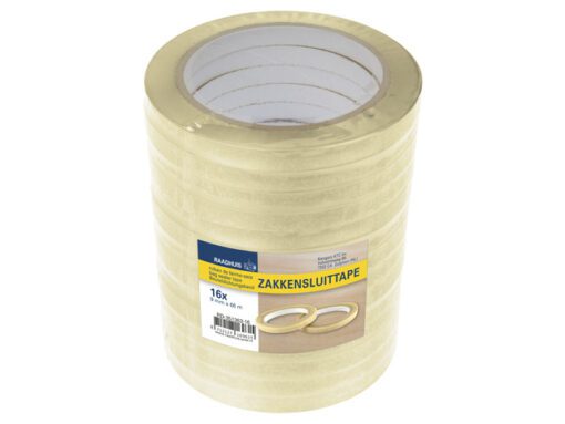 Zakkensluittape Raadhuis transparant 9mmx66m PP krimp a 16  rol