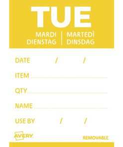 consumptie- of houdbaarheidsdata en productgegevens van levensmiddelen bij te houden. Dankzij een kleurcode per dag zien de teams in één oogopslag welke producten met voorrang moeten worden gebruikt. Dit draagt bij aan het verminderen van voedselverspilling en zorgt voor een optimale rotatie van de levensmiddelen. Het gebruik van dagetiketten betekent een dagelijkse tijdwinst en garandeert tegelijkertijd een onberispelijke servicekwaliteit in het kader van de HACCP-norm. De etiketten kunnen perfect worden geïntegreerd in de werkprocessen van uw keuken of productie. De papieren etiketten zijn eenvoudig en snel te beschrijven met elk type pen. De etiketten zijn voorzien van de volgende tekstvelden: Date/Datum