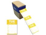 Etiketten HACCP Avery dinsdag geel bedrukt in 5 talen 40x56 mm beschrijfbaar en afneembaar 500 etiketten in dispenser