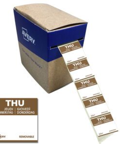 Etiketten HACCP Avery donderdag bruin bedrukt in 5 talen    25x25mm beschrijfbaar en afneembaar 1000 etiketten in