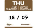Etiketten HACCP Avery donderdag bruin bedrukt in 5 talen    25x25mm beschrijfbaar en afneembaar 1000 etiketten in