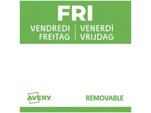 Etiketten HACCP Avery vrijdag groen bedrukt in 5 talen      25x25 mm beschrijfbaar en afneembaar 1000 etiketten in