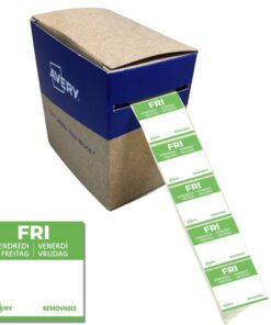Etiketten HACCP Avery vrijdag groen bedrukt in 5 talen      25x25 mm beschrijfbaar en afneembaar 1000 etiketten in