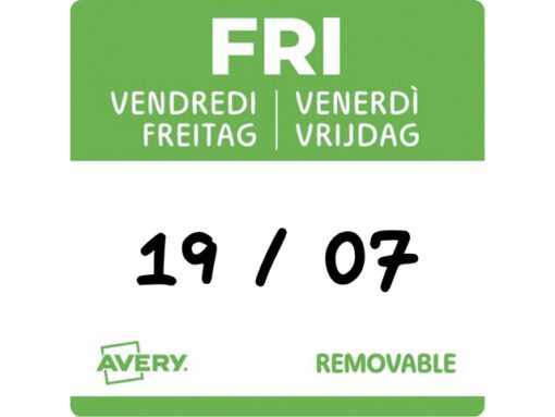 Etiketten HACCP Avery vrijdag groen bedrukt in 5 talen      25x25 mm beschrijfbaar en afneembaar 1000 etiketten in