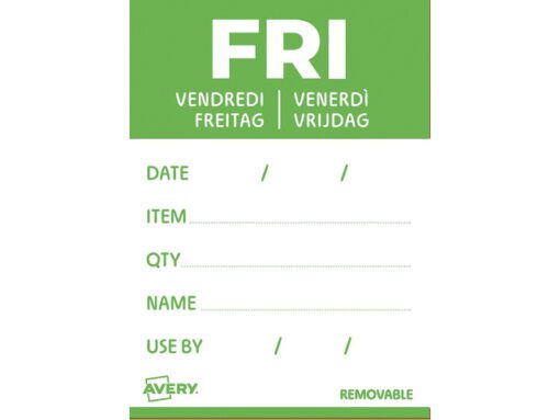 Etiketten HACCP Avery vrijdag groen bedrukt in 5 talen      40x56 mm beschrijfbaar en afneembaar 500 etiketten in