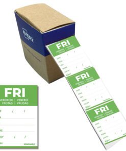 Etiketten HACCP Avery vrijdag groen bedrukt in 5 talen      40x56 mm beschrijfbaar en afneembaar 500 etiketten in