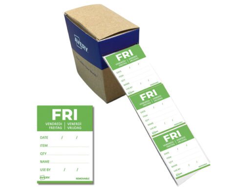 Etiketten HACCP Avery vrijdag groen bedrukt in 5 talen      40x56 mm beschrijfbaar en afneembaar 500 etiketten in