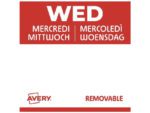 Etiketten HACCP Avery woensdag rood bedrukt in 5 talen      25x25 mm beschrijfbaar en afneembaar 1000 etiketten in