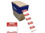 Etiketten HACCP Avery woensdag rood bedrukt in 5 talen      25x25 mm beschrijfbaar en afneembaar 1000 etiketten in