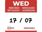 Etiketten HACCP Avery woensdag rood bedrukt in 5 talen      25x25 mm beschrijfbaar en afneembaar 1000 etiketten in