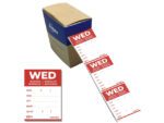 Etiketten HACCP Avery woensdag rood bedrukt in 5 talen      40x56 mm beschrijfbaar en afneembaar 500 etiketten in