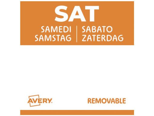 Etiketten HACCP Avery zaterdag oranje bedrukt in 5 talen    25x 25mm beschrijfbaar en afneembaar 1000 etiketten in