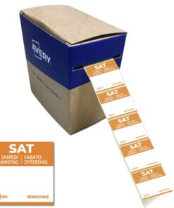 Etiketten HACCP Avery zaterdag oranje bedrukt in 5 talen    25x 25mm beschrijfbaar en afneembaar 1000 etiketten in