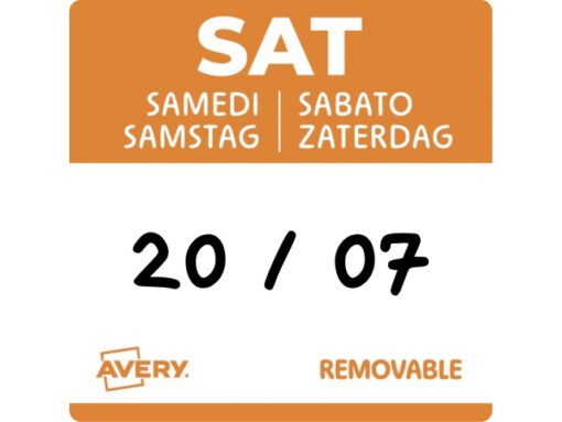 Etiketten HACCP Avery zaterdag oranje bedrukt in 5 talen    25x 25mm beschrijfbaar en afneembaar 1000 etiketten in