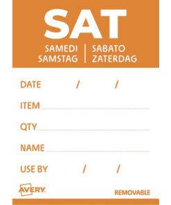 consumptie- of houdbaarheidsdata en productgegevens van levensmiddelen bij te houden. Dankzij een kleurcode per dag zien de teams in één oogopslag welke producten met voorrang moeten worden gebruikt. Dit draagt bij aan het verminderen van voedselverspilling en zorgt voor een optimale rotatie van de levensmiddelen. Het gebruik van dagetiketten betekent een dagelijkse tijdwinst en garandeert tegelijkertijd een onberispelijke servicekwaliteit in het kader van de HACCP-norm. De etiketten kunnen perfect worden geïntegreerd in de werkprocessen van uw keuken of productie. De papieren etiketten zijn eenvoudig en snel te beschrijven met elk type pen. De etiketten zijn voorzien van de volgende tekstvelden: Date/Datum