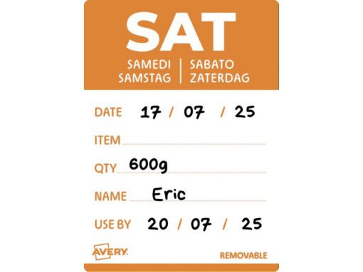 Etiketten HACCP Avery zaterdag oranje bedrukt in 5 talen    40x 56mm beschrijfbaar en afneembaar 500 etiketten in