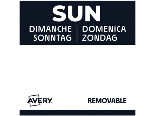 Etiketten HACCP Avery zondag zwart bedrukt in 5 talen 25x25 mm beschrijfbaar en afneembaar 1000 etiketten in dispenser