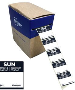 Etiketten HACCP Avery zondag zwart bedrukt in 5 talen 25x25 mm beschrijfbaar en afneembaar 1000 etiketten in dispenser
