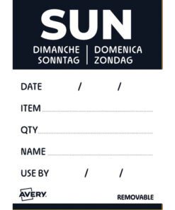 consumptie- of houdbaarheidsdata en productgegevens van levensmiddelen bij te houden. Dankzij een kleurcode per dag zien de teams in één oogopslag welke producten met voorrang moeten worden gebruikt. Dit draagt bij aan het verminderen van voedselverspilling en zorgt voor een optimale rotatie van de levensmiddelen. Het gebruik van dagetiketten betekent een dagelijkse tijdwinst en garandeert tegelijkertijd een onberispelijke servicekwaliteit in het kader van de HACCP-norm. De etiketten kunnen perfect worden geïntegreerd in de werkprocessen van uw keuken of productie. De papieren etiketten zijn eenvoudig en snel te beschrijven met elk type pen. De etiketten zijn voorzien van de volgende tekstvelden: Date/Datum