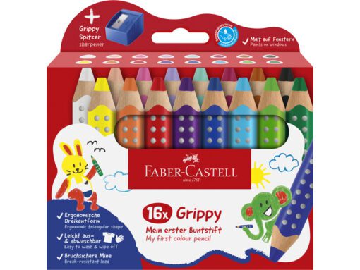 Kleurpotlood Faber-Castell Grippy XXL Jumbo etui 16 stuks en puntenslijper