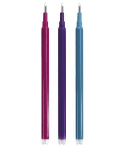 7 mm. Met de plastic punt aan het uiteinde van de pen kan het geschrevene worden weggeveegd door de opgewekte wrijvingswarmte. Blisterkaart met 3 navullingen in de schrijfkleuren roze
