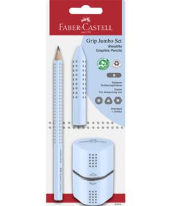 Potloodset Faber-Castell Jumbo Grip 2001 sky blue met 1 potlood B, gum, trio slijper