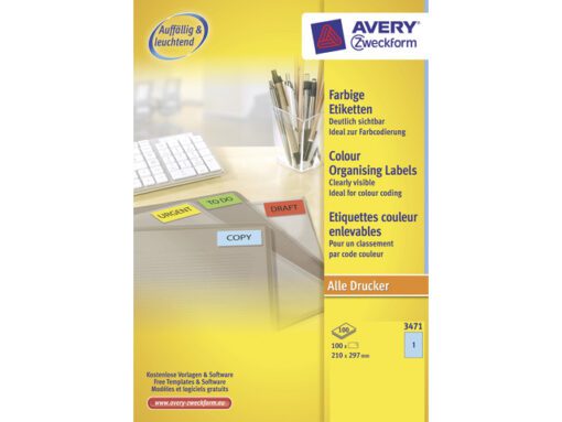 etiket Avery ILK 210x297mm 100 vel 1 etiket per vel blauw