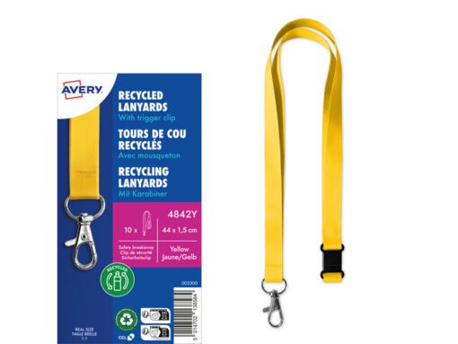 Lanyard Avery rPET geel 440x15mm met karabijnhaak 10 stuks