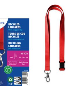 Lanyard Avery rPET rood 440x15mm met karabijnhaak 10 stuks